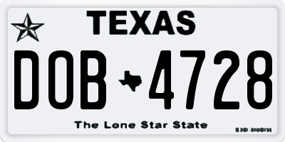 TX license plate DOB4728