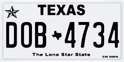 TX license plate DOB4734