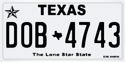 TX license plate DOB4743