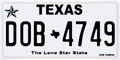 TX license plate DOB4749