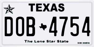 TX license plate DOB4754