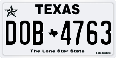 TX license plate DOB4763
