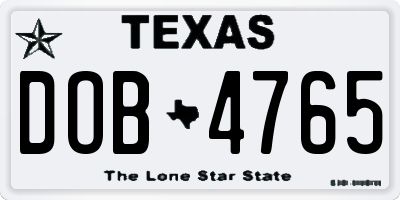 TX license plate DOB4765