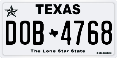 TX license plate DOB4768
