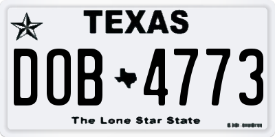 TX license plate DOB4773