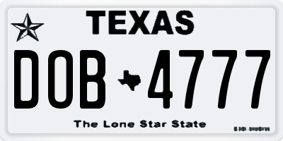 TX license plate DOB4777