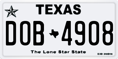 TX license plate DOB4908