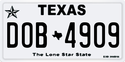 TX license plate DOB4909