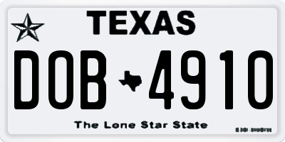 TX license plate DOB4910
