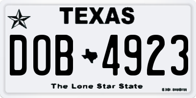 TX license plate DOB4923