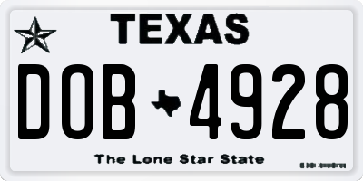 TX license plate DOB4928