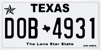 TX license plate DOB4931