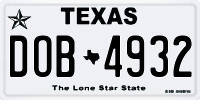TX license plate DOB4932