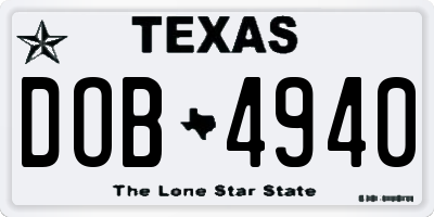 TX license plate DOB4940