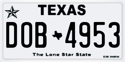 TX license plate DOB4953
