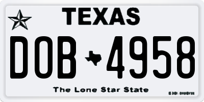 TX license plate DOB4958