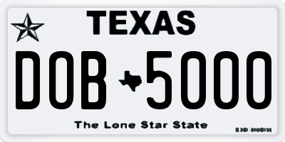TX license plate DOB5000