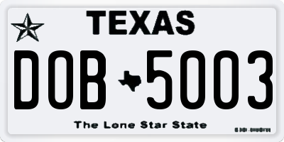 TX license plate DOB5003