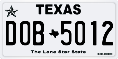 TX license plate DOB5012