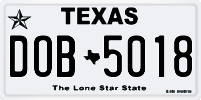 TX license plate DOB5018