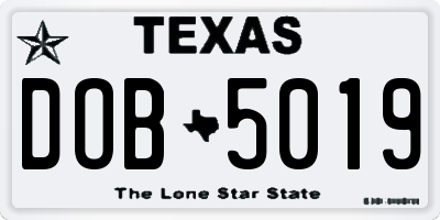 TX license plate DOB5019