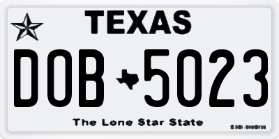 TX license plate DOB5023