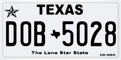 TX license plate DOB5028