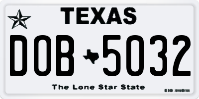 TX license plate DOB5032