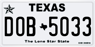 TX license plate DOB5033