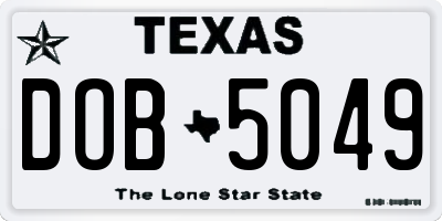 TX license plate DOB5049