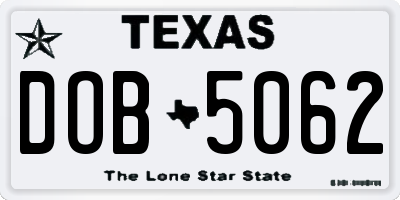 TX license plate DOB5062