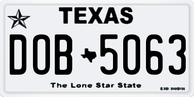 TX license plate DOB5063