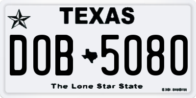 TX license plate DOB5080