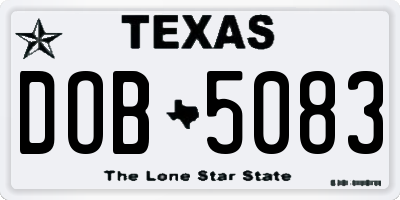 TX license plate DOB5083