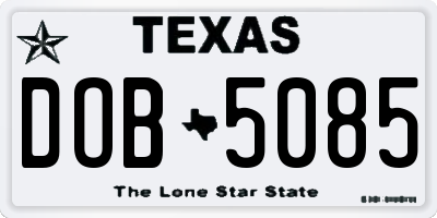 TX license plate DOB5085