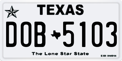 TX license plate DOB5103