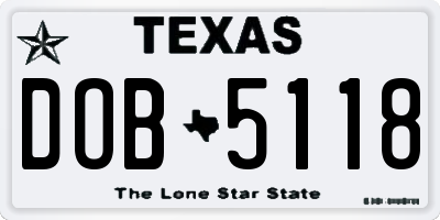 TX license plate DOB5118