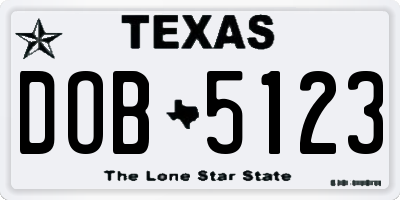 TX license plate DOB5123