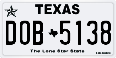 TX license plate DOB5138