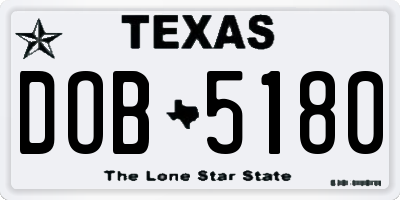 TX license plate DOB5180