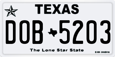 TX license plate DOB5203