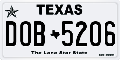 TX license plate DOB5206