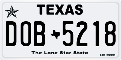 TX license plate DOB5218