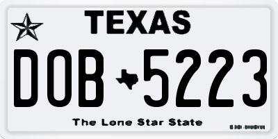 TX license plate DOB5223