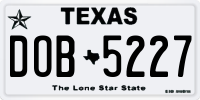 TX license plate DOB5227