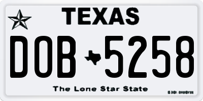 TX license plate DOB5258