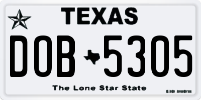 TX license plate DOB5305