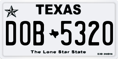 TX license plate DOB5320