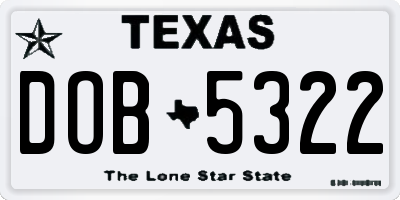 TX license plate DOB5322