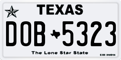 TX license plate DOB5323